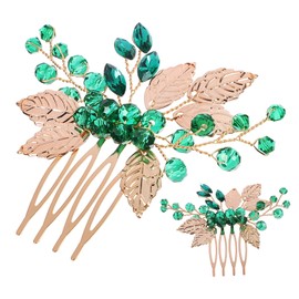 WOONEKY 2pcs Alloy Hair Comb for Women Braiding Hair Accessories Rhinestone Leaf Vine Clip for Wedding Party Prom