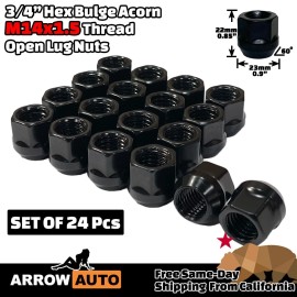 ARROW 24x Black M14x1.5 Bulge Acorn Open End Lug Nuts 3/4" Hex | GMC Saturn UAZ