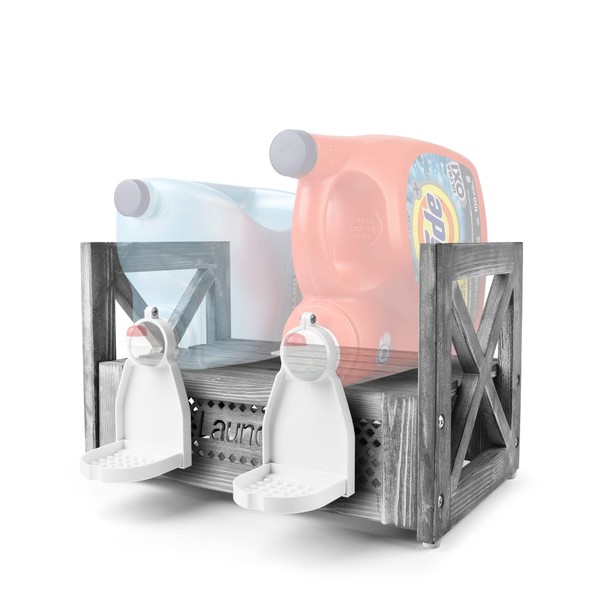 GBtroo Laundry Detergent Organizer – Wooden Laundry Detergent Holder with Drip Tray Catcher – Farmhouse Wood Holder for Liquid Laundry Detergent – Laundry Shelf Organizer and Storage