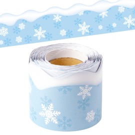 BeYumi Winter Snowflake Border Trim - 65ft Winter Snowflake Scalloped Rolled Border Trim Light Blue Winter Christmas Bulletin Board Borders School Classroom Office Chalkboard Decor Party Decoration