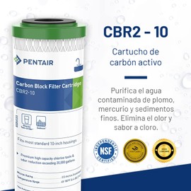 Pentair Pentek CBR2-10 Carbon Water Filter, 10-Inch, Under Sink Carbon Block Multi-Media Replacement Cartridge, 10" x 2.5", 0.5 Micron