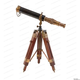 Table Décor 9 inch Telescope Vintage Marine Gift Functional Instrument Collectables Gift Item (Brass Antique + Wood)