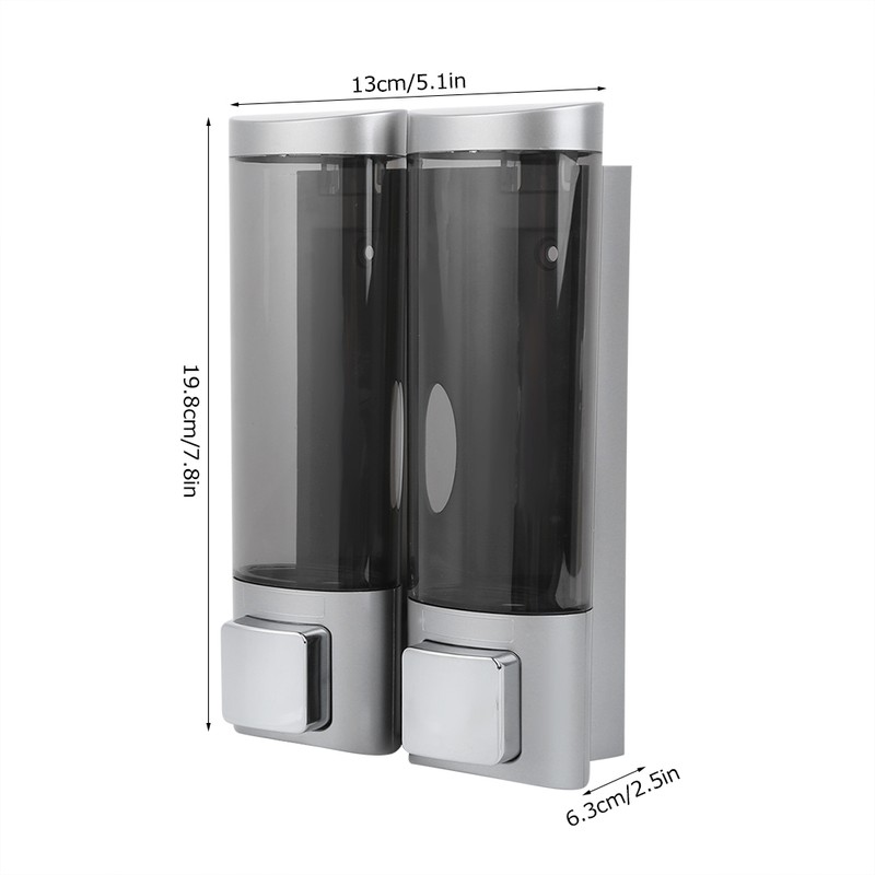 200MLx2 Silver DoubleHead Soap Dispenser WallMounted Manual Shampoo Dispensers