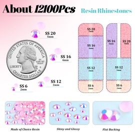 TINKRSTUFF 12100Pcs Jelly Resin Rhinestones for Crafting with 3Pcs 10ml B7000 Jewelry Glue, 2 Boxes Flatback Crystals Diomand (Light Pink AB) for Bedazzling Crafts DIY Nail ArtNon Hotfix Gems for Clothing Shoes