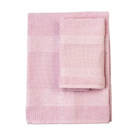 FILET - Guest Towel Set with Aida Insert to Embroider, Made of 100% Cotton Terry Towelling, Soft and Absorbent, Skin-Friendly, 100% Made in Italy, Solid Colour, Pink