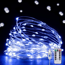 Ehome String Lights, USB Fairy Lights Plug in 66 ft 200 LED Twinkle String Lights Silver Wire Lights with Remote and Timer 8 Modes Outdoor Indoor Waterproof Starry Lights DIY Party Wedding, Blue