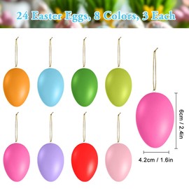 GTJEOI Pack of 24 Easter Eggs for Hanging, 6 cm Plastic Easter Eggs, Easter Eggs Made of Plastic, Easter Decorating, Easter Eggs for Hanging, Colourful, Eggs Easter Decoration for Indoor Outdoor Use