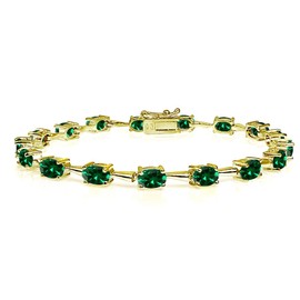 B. BRILLIANT Yellow Gold Flashed Sterling Silver Simulated Emerald 6x4mm Oval Classic Link Tennis Bracelet for Women
