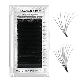 NAGARAKU Russian Volume 3D, 4D, 5D-20D, 0.07 mm Thickness, C Curl, 10 mm, Light-Dense, Easy Fan Eyelash Extensions, Artificial Eyelashes, 12 Rows, Black