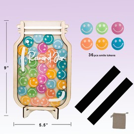 2-Pack Magnetic Reward Jars for Kids - 61 Token Behavior Chart (36 Smiley Faces + 25 Star-Shaped Tokens) - Classroom & Home Positive Reinforcement System - Fridge or Tabletop