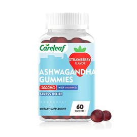 careleaf Vegan Ashwagandha Gummies-3000mg High Potency Ashwagandha Root Extract with Vitamin D2 | Strawberry Flavor | 60 Cts/Bottle