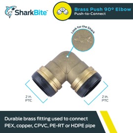 SharkBite 2 Inch 90 Degree Elbow, Push to Connect Brass Plumbing Fitting, Copper, PEX Pipe, Copper, CPVC, PE-RT, HDPE, UXL0254