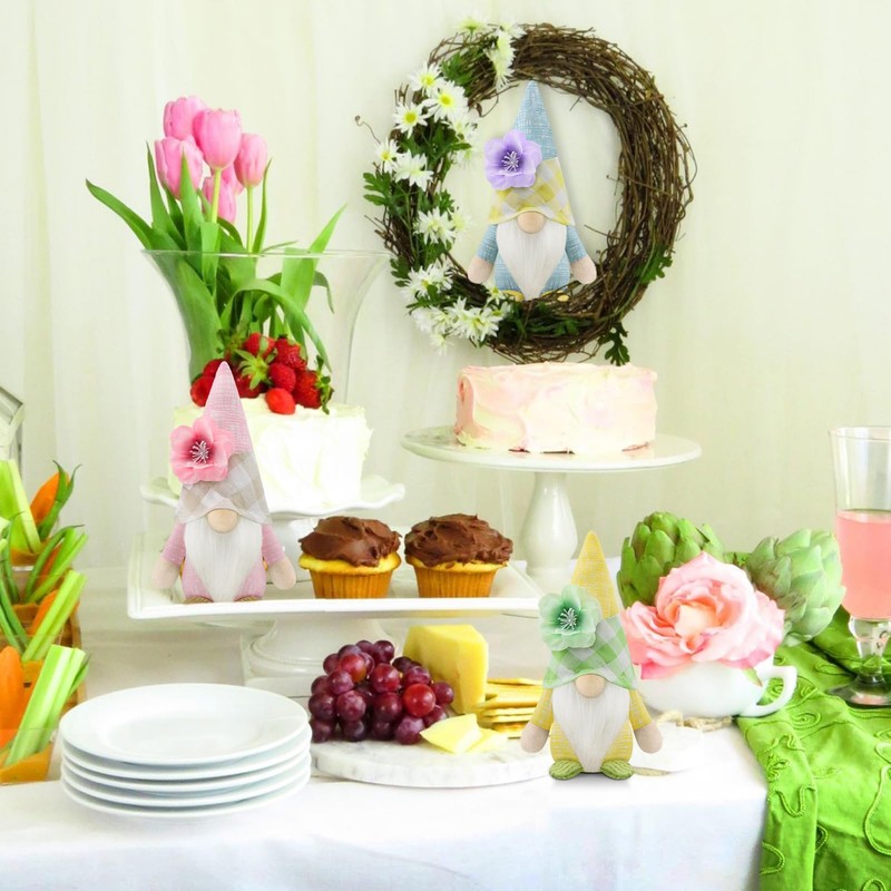 Gehydy Decorative Spring Gnome Figures, Set of 3, Flowers, Spring