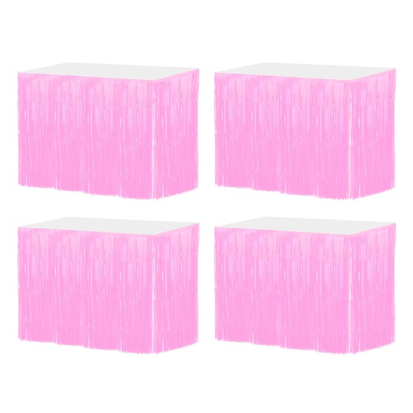 uxcell 4pcs 29x108" Light Pink Metallic Foil Fringe Tinsel Table
