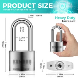 KAWAHA 41/50L-2PS 2 inch (50mm) Long Shackle High Security Stainless Steel Padlock with Stainless Steel Key for Both Indoor and Outdoor use (Heavy Duty, Anti-Rust) (50mm, Keyed Alike L - 2 Pack)