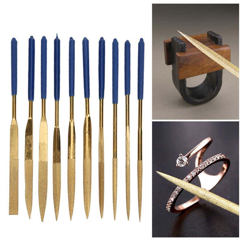 10Pcs Set 4x160mm Mini Titanium Plated Diamonds Needle File Kit