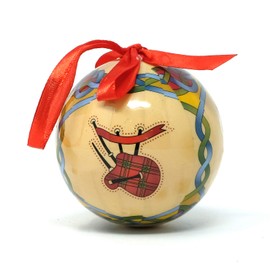 Scottish Christmas Bauble with Pipes Handcrafted Design | Scotland Snow Globes Tree Decoration Gift Scottish Weave | 7.5cm Round