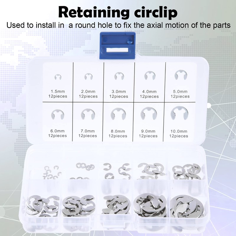 Jesustree Stainless Steel E-Clip External Retaining Ring Snap Circlip Assortment