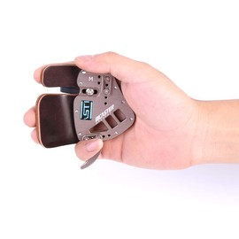 BICASTER Protector de pestañas de dedo con arco para tiro y tiro de piel auténtica + aluminio para la tradición arco caza flecha (plata, M)