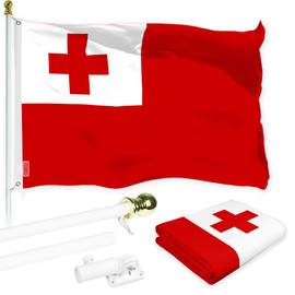 G128 Combo Pack: 6 Ft Aluminum Spinning Flagpole (White) & Tonga Tongan Flag 3x5 Ft, LiteWeave Pro Series Printed 150D Polyester | Pole with Flag Included