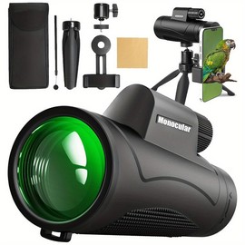 80x100 HD Monocular Telescope High Powered for Adults with BAK4 Prism & FMC Lens, Lightweight with Smartphone Adapter - For Bird Watching, Hiking, Traveling, Concert