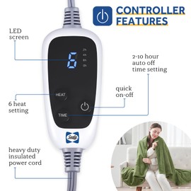 SEALY Electric Blanket Heated Throw, Soft Flannel Heating Blanket with 6 Heat Settings & 2-10 Hours Auto Shut Off, Fast Heating & Machine Washable, 50x60 Inch, Green