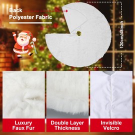 GHONLZIN Christmas Tree Skirt, 48 inch Christmas Decorations Xmas Tree Skirt White Faux Fur Christmas Tree Base Covers for Merry christmas Tree Decorations Holiday Party Décor