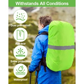 Rain Cover for Backpack, Waterproof Rain Cover with Reflective Strips (40-55L), Water and Wind Resistant, Backpack Cover Reflective, Neon Green, Rain Cover for Hiking, Camping, Cycling