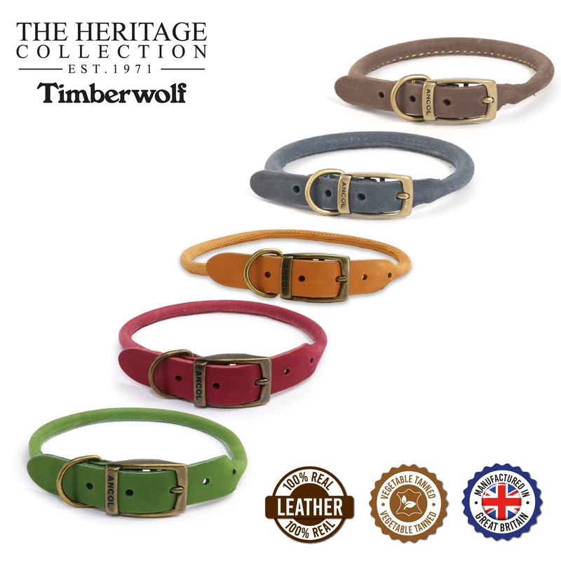 Ancol Timberwolf Leather Round Collar Sable 55cm -63cm Size 8