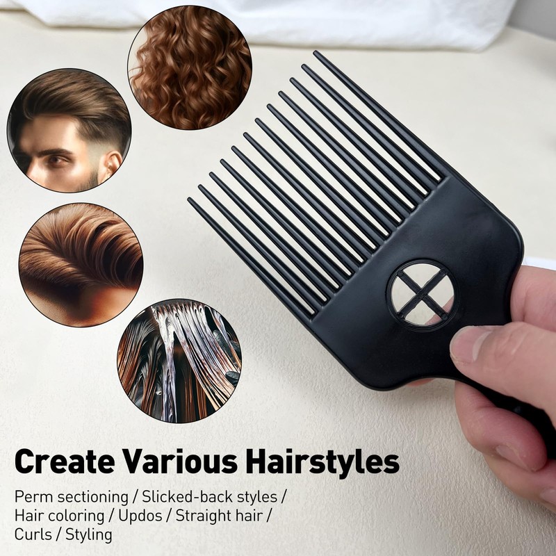 3PCS Metal Afro Comb Set - Black, for Hairdressing &