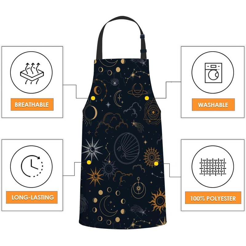 Smooffly Sun Moon Star Apron,Adjustable Neck Bib Apron for Men