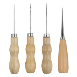 Kioiner 4 Pcs Scratch Awl with Wooden Handle, Gourd Shape Leather Sewing Awls, Hook Awls Professional Awl Tool for Sewing Crafting Leather Perforating Needle Removal
