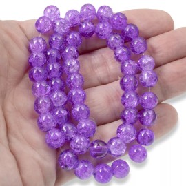 Hackberry Creek 50 Crackle Glass Beads - Light Purple - 8mm Round Bead Pack - Jewelry Supply