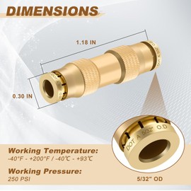 Boeray 5/32" Quick Push to Connect Fittings Brass Union Straight Joint DOT Approved 5/32 inch tube OD Air Line Adapter Air Spring Suspension Kit for Car Truck Trailers and Air Brake System 5pcs