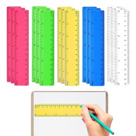 15 Piece Plastic Ruler Set, Ruler 15 cm, Plastic Small Ruler, Coloured Transparent Ruler with Centimetres and Inches Plastic Rulers for School Office Home