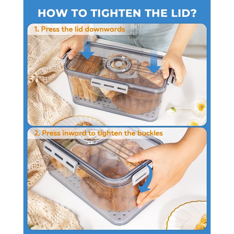 Dynta Bread Box 2 Pack Bread Storage Container Airtight Recording