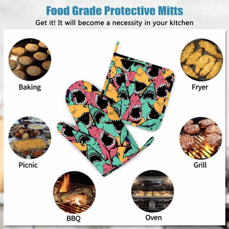Mxocom Shark Oven Mitts and Pot Holders Sets Sea Ocean