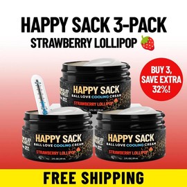 Happy Sack Cooling Ball Cream for Chafing Relief – Aloe, Cucumber & DeoPlex | Fresh Scent | Trending Men’s Care | Cooling Ball Cream That Actually Works Chamomile Coconut | Stops itching| No more chafing| Stay cool and fresh all day:_3-Pack Strawberry Lollipop