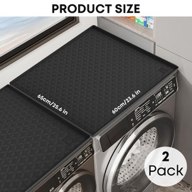 2 PCS Washer and Dryer Covers for the Top, 25.6''x 23.6'' Silicone Dryer Top Protector Mat Non-slip Waterproof Washing Machine Cover Protector Top Load for Laundry & Kitchen (Black)
