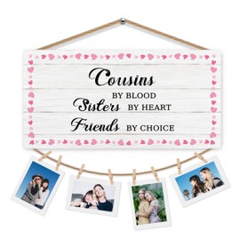 iEFEY Cousin Gifts Wooden Hanging Picture Frame, Best Friend Birthday Gifts for Sister Cousins Female, Long Distance Friendship Photo Holder for Wall Hanging Photo Display 12 x 6 Inches