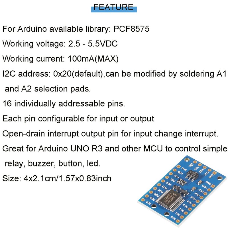 Youmile 2pcs PCF8575 Expansion Module I2C I/O Expansion Shield Module
