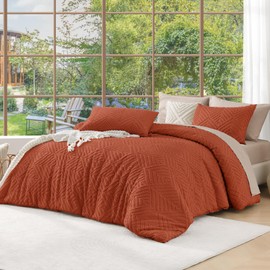 Andency Burnt Orange Oversized King Comforter 128''x120'', 3 Pieces Terracotta Soft Boho Bedding Set & Collections, All Season Farmhouse Tufted Fluffy Bed Set (1 Comforter, 2 Pillowcases)