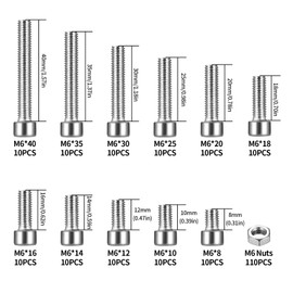 220 Pcs M6 Bolts and Nuts Sets, 304 Stainless Steel Hex Socket Button Head Cap Screws Bolts Nuts Assortment Kit, Hex Socket Machine Screws with 2 Pcs Hex Wrenches