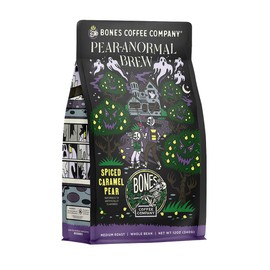 Bones Coffee Company Pear-A-Normal Brew Flavored Coffee Beans, Whole Bean Coffee Medium Roast Low Acid, Caramel & Spiced Pear Flavor (12 oz)