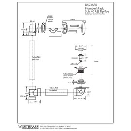 Westbrass D593ARK-62 Plumber's Pack Bath Waste Assembly with Tip-Toe Drain Plug, Illusionary Overflow Faceplate and SCH. 40 ABS Elbows, Matte Black