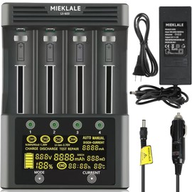 18650 Battery Charger, MIEKLALE 4-Bay 3A Fast Rechargeable Battery Charger with Smart LCD Display,Discharge & Testing Functions for Rechargeable Batteries Li-ion Ni-MH/Cd AA AAA18650 26650 21700