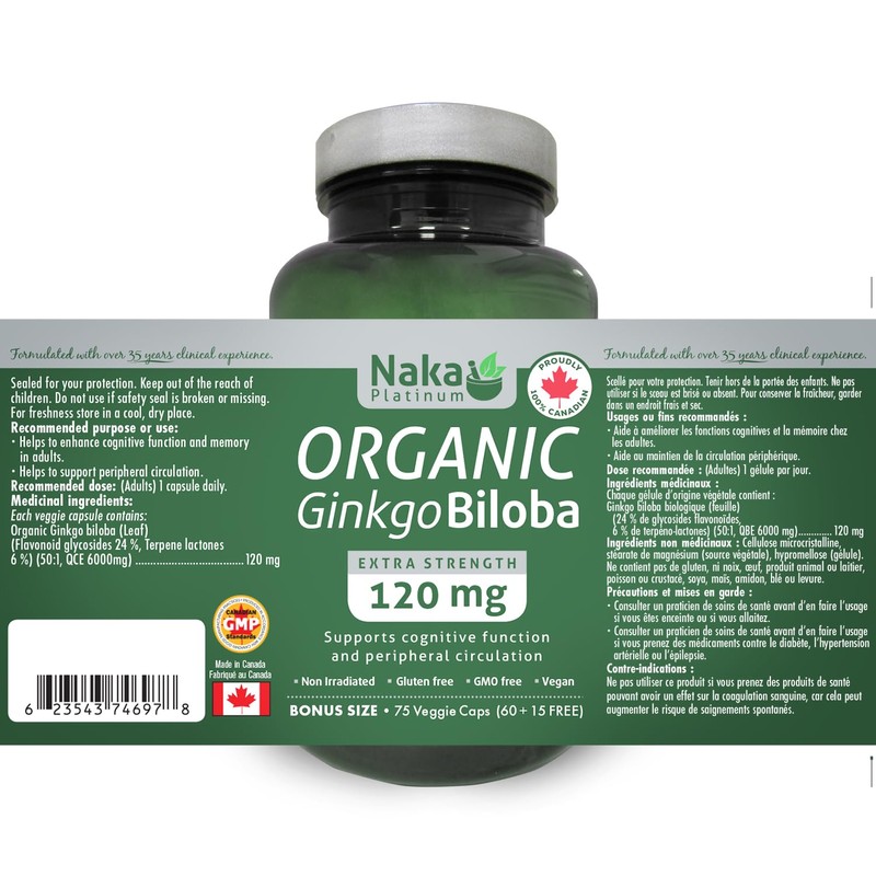 NAKA Naka Platinum ORGANIC Ginkgo Biloba Extra Strength, Supports Cognitive