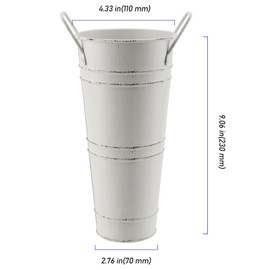 ZEONHEI 8 Pack 9 Inch Tall Galvanized French Flower Bucket, White Farmhouse Vintage Metal Vases with Handle for Flower Arrangements