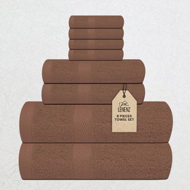 Lenenz Complete Towel Set - 8 Pack Soft and Absorbent Cotton Bath Towels for Bathroom, Hotel, and Spa - Quick-Dry, Towels Set 27x54'' (Brown)