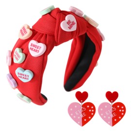 Gmmidea Valentine’s Day Headband Hair Accessories Gifts for Women Girls Candy Heart Letter Knotted Headband Twist Knot Cute Cloth Head Band Holiday Decorative Hairband Red